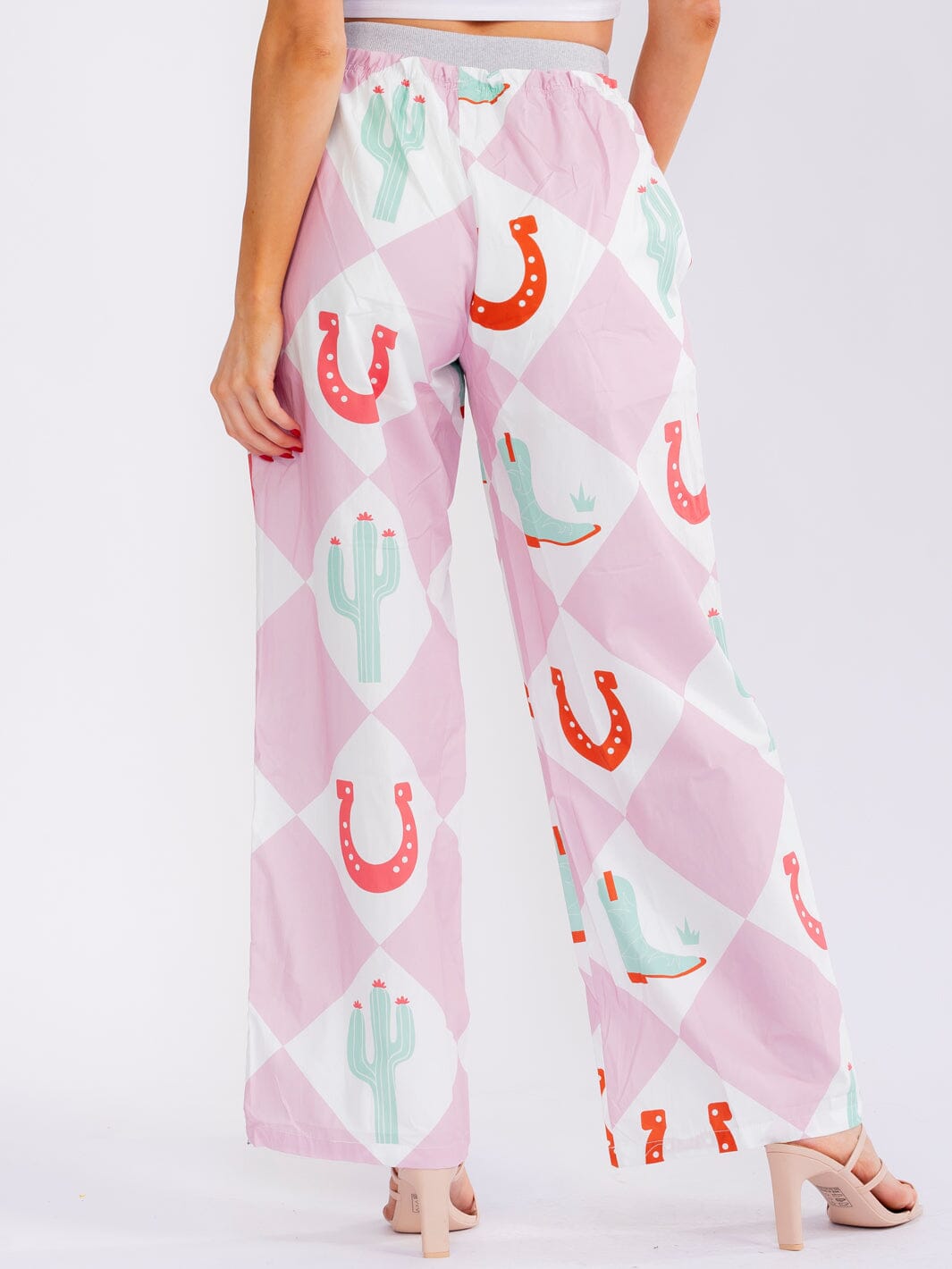WOMEN'S ELASTIC WAIST POCKETS STRAIGHT LEG MULTI PRINT PANTS