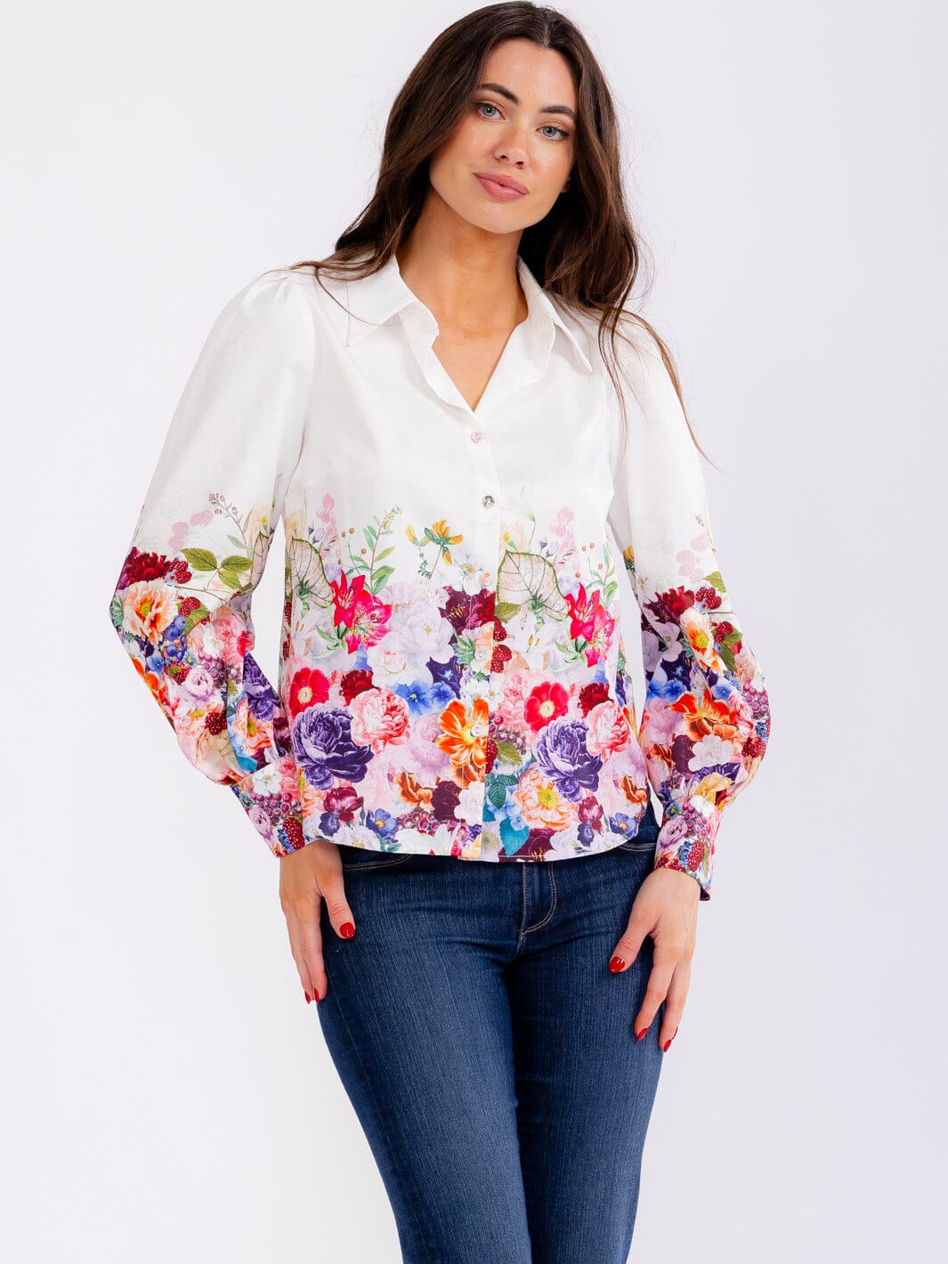 WOMEN'S LONG SLEEVE BUTTON UP FLORAL BLOUSE
