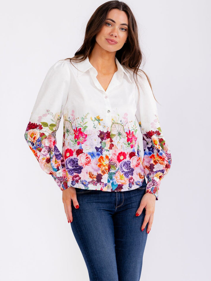 WOMEN'S LONG SLEEVE BUTTON UP FLORAL BLOUSE