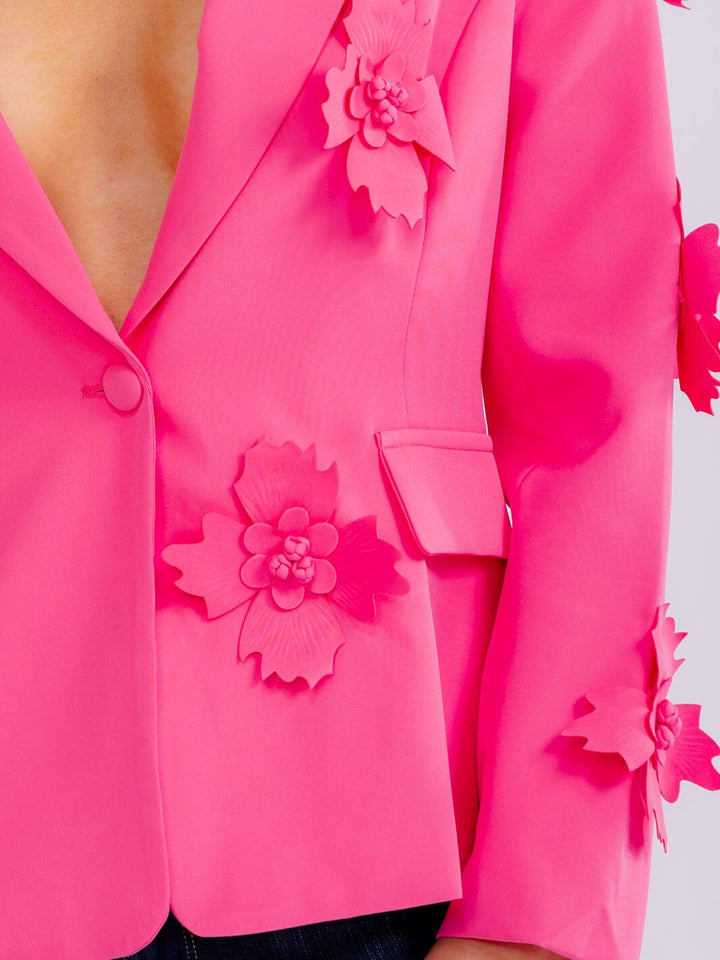 WOMEN'S LONG SLEEVE BUTTON CLOSURE FLOWER DETAILED BLAZER