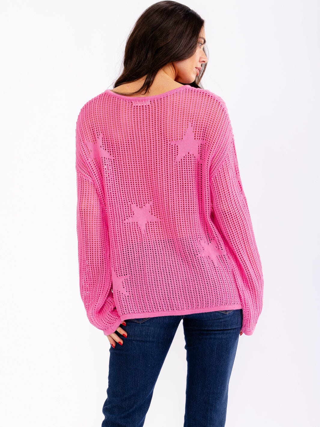 WOMEN'S LONG BELL SLEEVE STARS PRINT PULLOVER KNIT SWEATERS