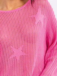 WOMEN'S LONG BELL SLEEVE STARS PRINT PULLOVER KNIT SWEATERS