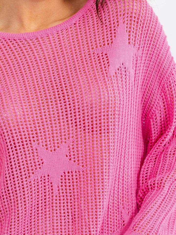 WOMEN'S LONG BELL SLEEVE STARS PRINT PULLOVER KNIT SWEATERS