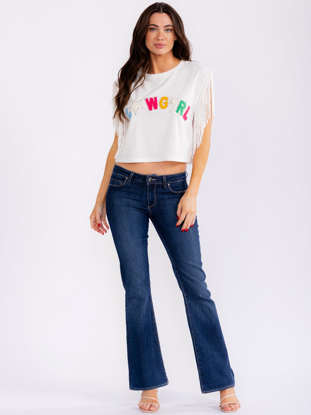 WOMEN'S SHORT FRINGE SLEEVE GRAPHIC SHIRT