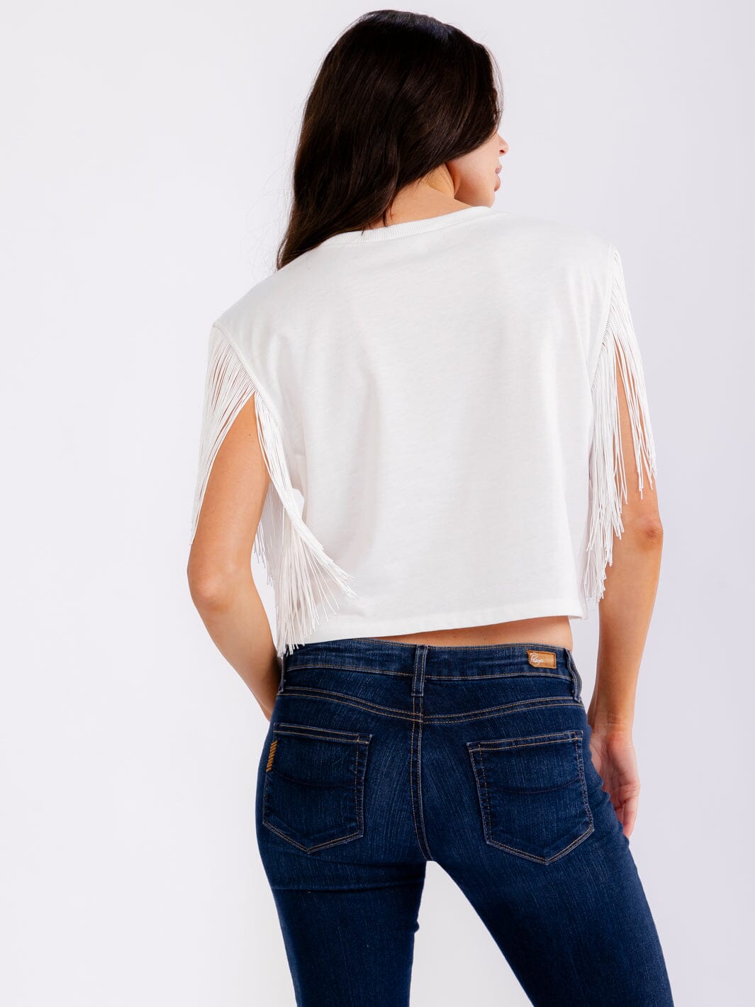 WOMEN'S SHORT FRINGE SLEEVE GRAPHIC SHIRT