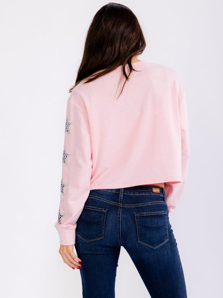 WOMEN'S LONG SLEEVE STARS PULLOVER CROP SWEATERS