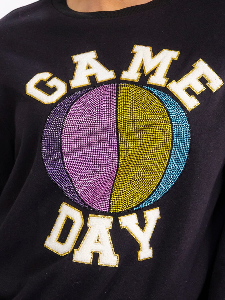 WOMEN'S LONG SLEEVE GAME DAY SEQUINS GRAPHIC PULLOVER SWEATERS
