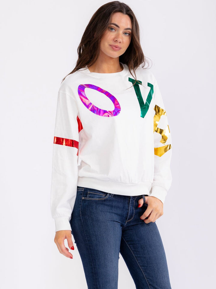 WOMEN'S LONG SLEEVE LOVE GRAPHIC PULLOVER SWEATERS