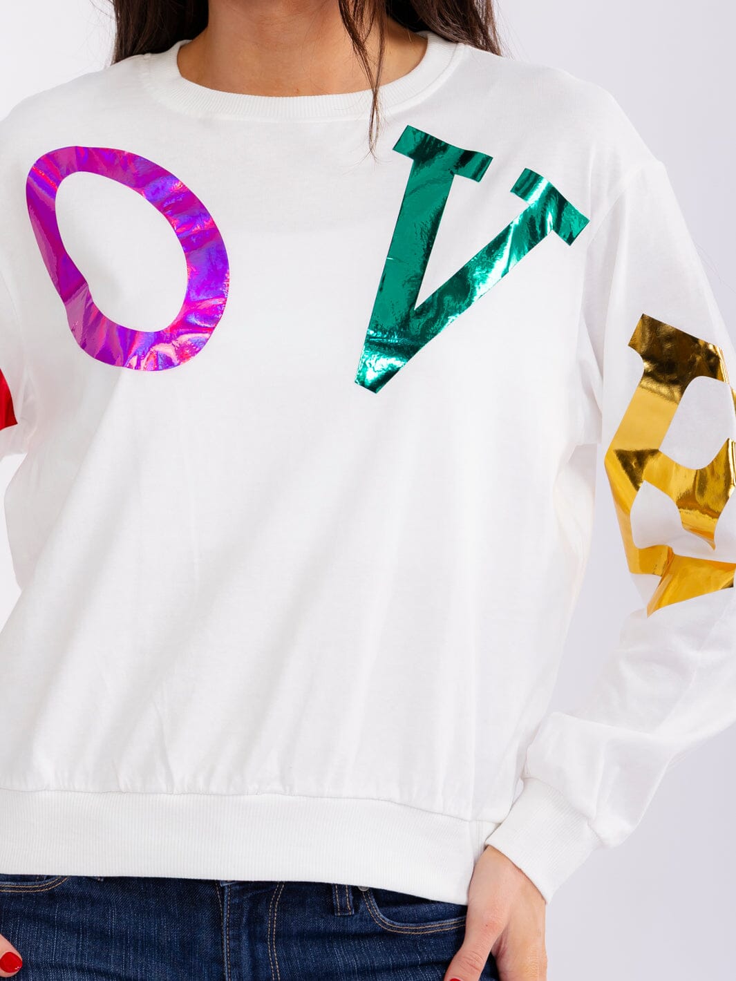 WOMEN'S LONG SLEEVE LOVE GRAPHIC PULLOVER SWEATERS