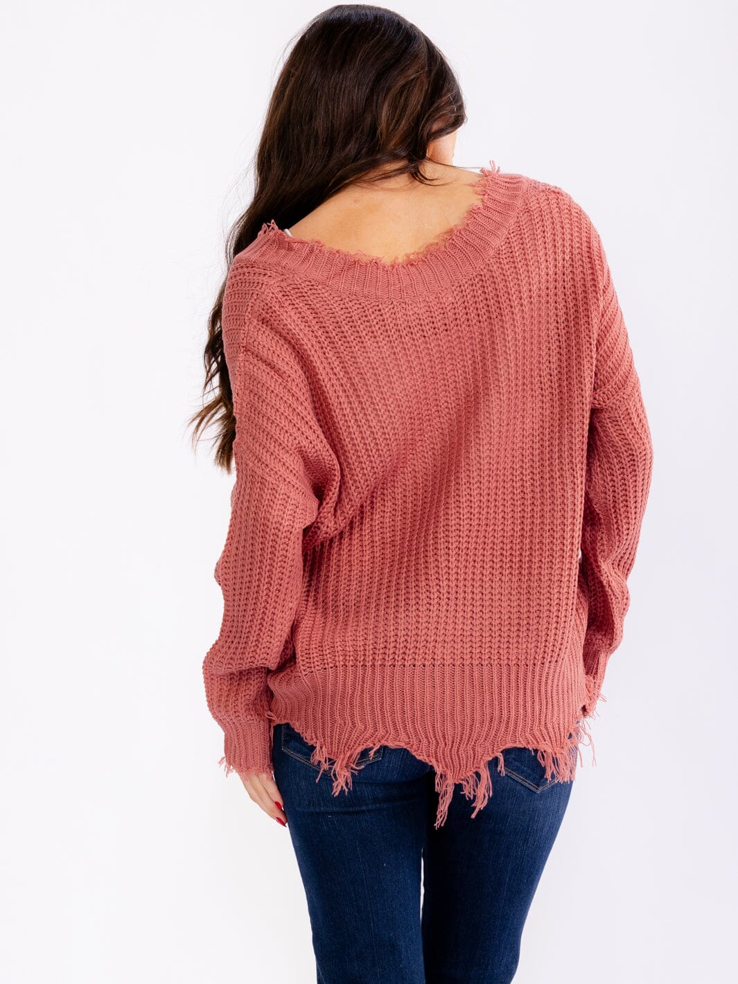 WOMEN'S LONG SLEEVE V-NECK DISTRESS PULLOVER KNIT SWEATERS (Copy)