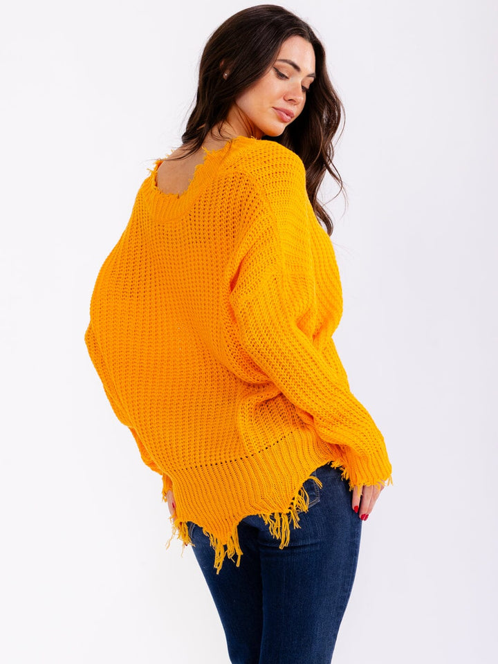 WOMEN'S LONG SLEEVE V-NECK DISTRESS PULLOVER KNIT SWEATERS (Copy)
