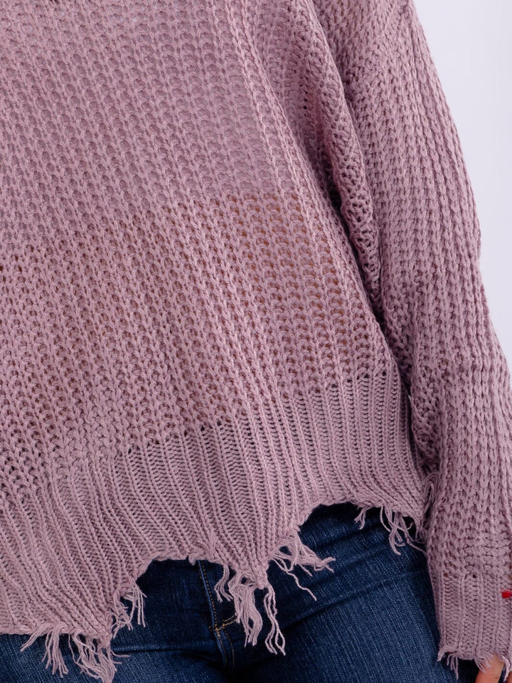 WOMEN'S LONG SLEEVE V-NECK DISTRESS PULLOVER KNIT SWEATERS (Copy)