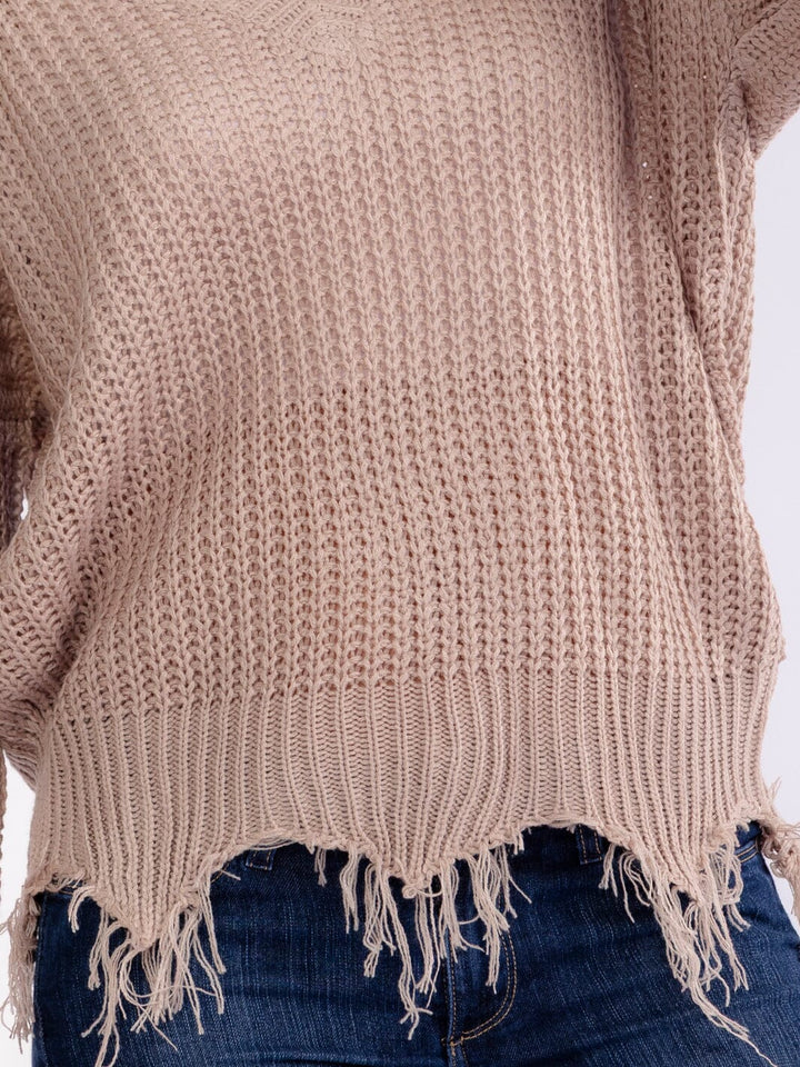 WOMEN'S LONG SLEEVE V-NECK DISTRESS PULLOVER KNIT SWEATERS (Copy)