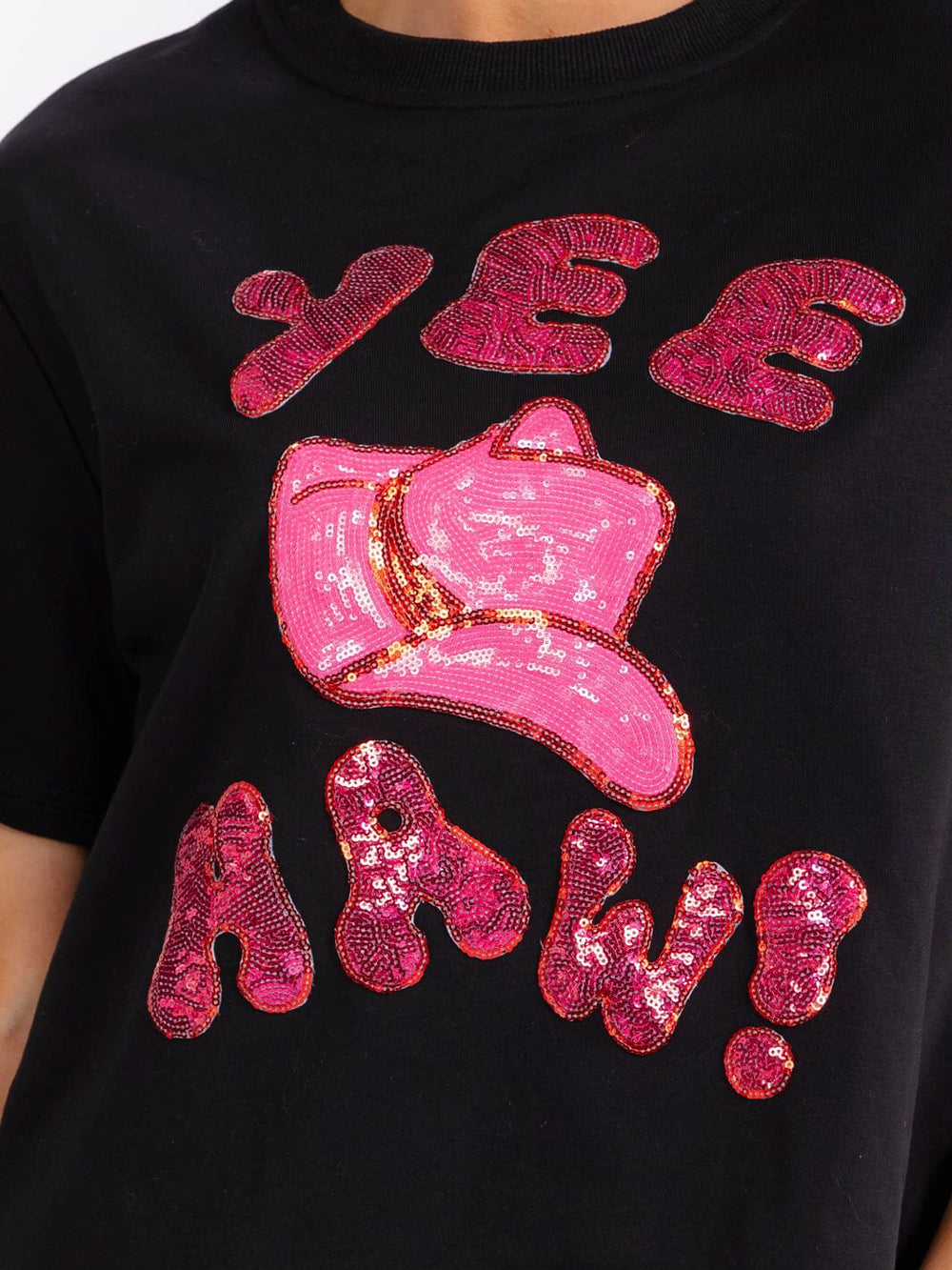 WOMEN'S SHORT SLEEVE GRAPHIC SEQUINS SHIRT