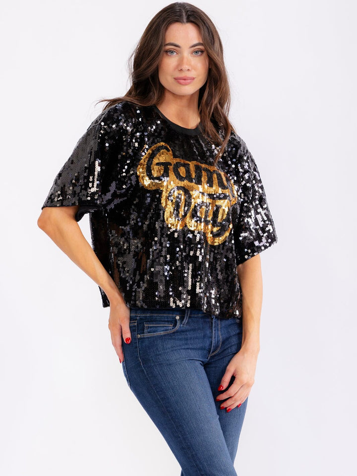 WOMEN'S SHORT SLEEVE GAME DAY SEQUINS SHIRT