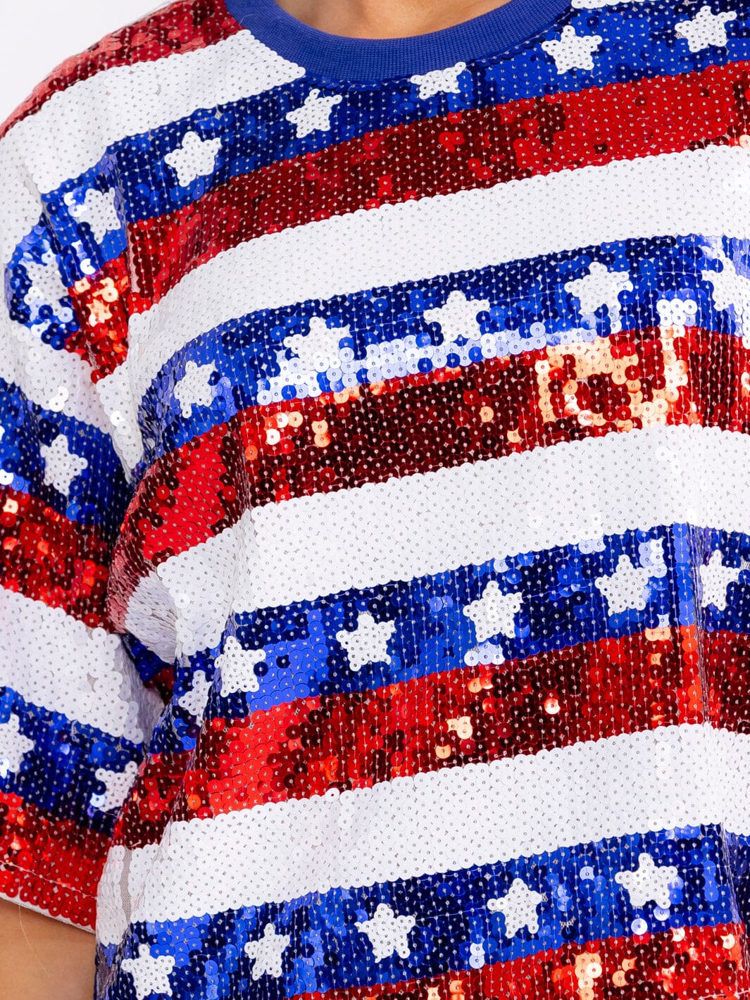 WOMEN'S SHORT SLEEVE AMERICAN FLAG SEQUINS SHIRT