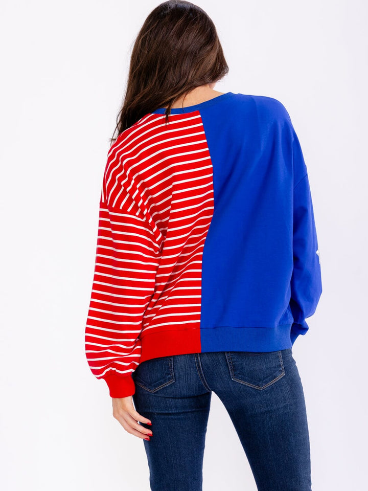 WOMEN'S LONG SLEEVE AMERICAN FLAG SEQUINS PULLOVER SWEATER
