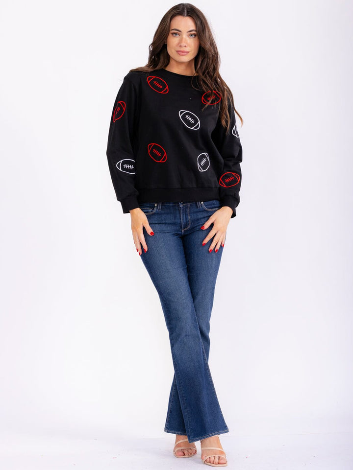 WOMEN'S LONG SLEEVE FOOTBALL GRAPHIC PULLOVER SWEATERS