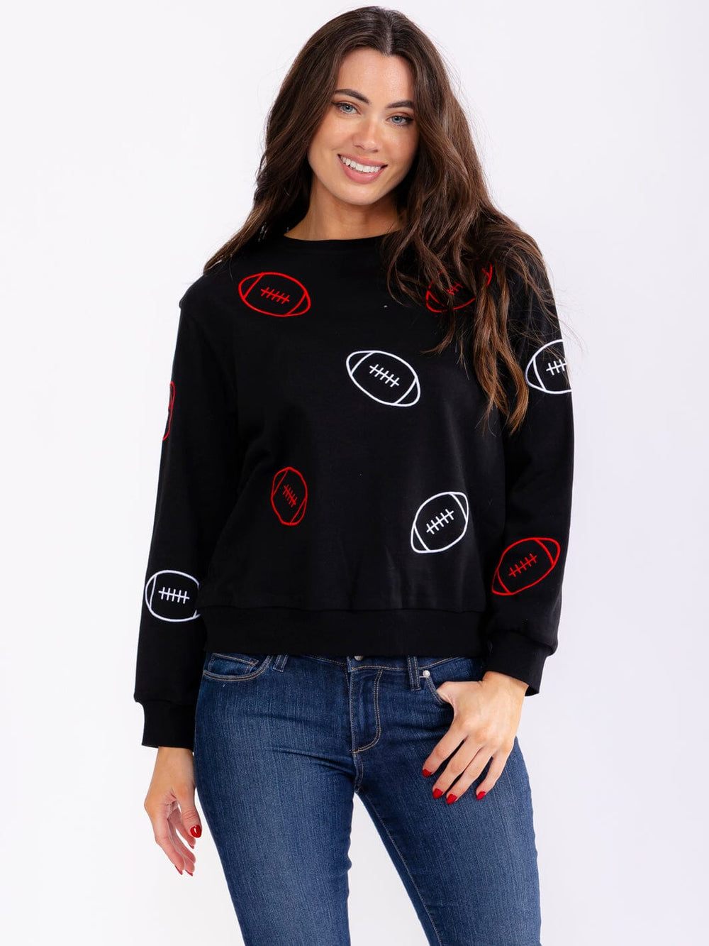 WOMEN'S LONG SLEEVE FOOTBALL GRAPHIC PULLOVER SWEATERS