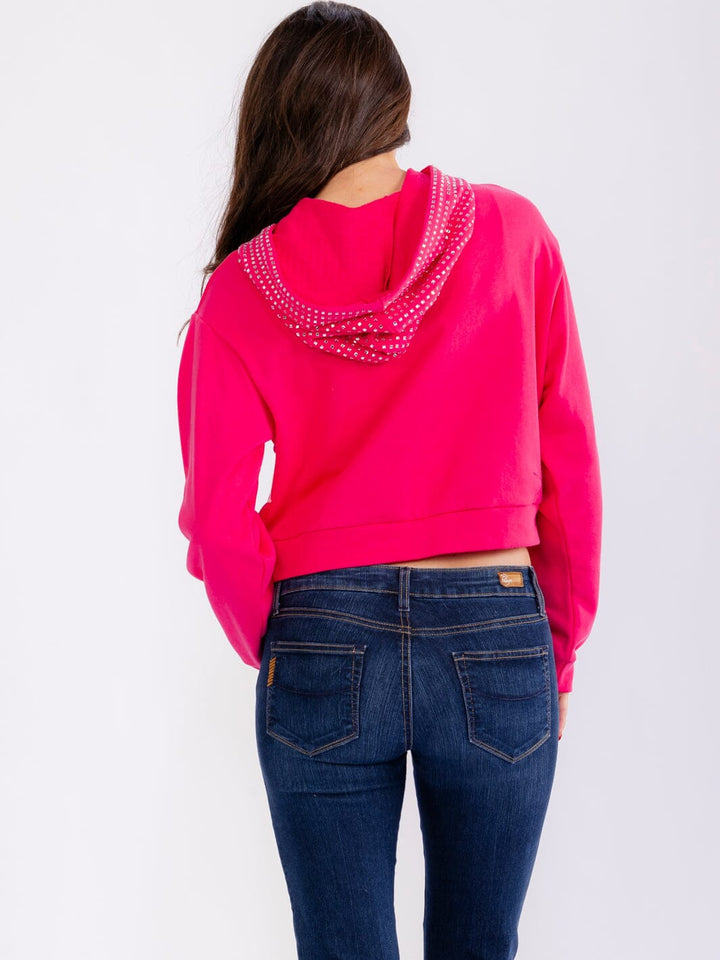 WOMEN'S LONG SLEEVE RHINESTONE HOODED PULLOVER SWEATERS