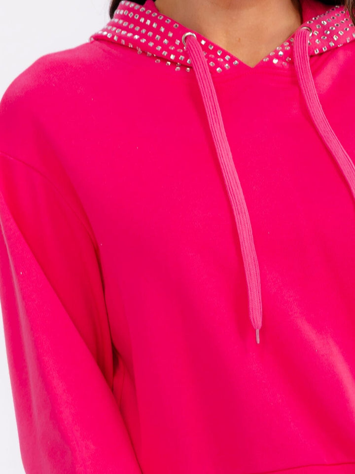 WOMEN'S LONG SLEEVE RHINESTONE HOODED PULLOVER SWEATERS