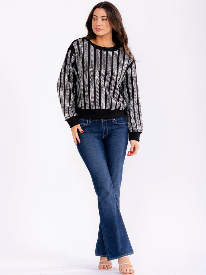 WOMEN'S LONG SLEEVE RHINESTONES PULLOVER SWEATERS