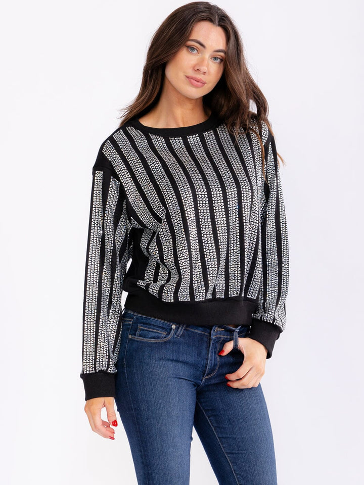 WOMEN'S LONG SLEEVE RHINESTONES PULLOVER SWEATERS