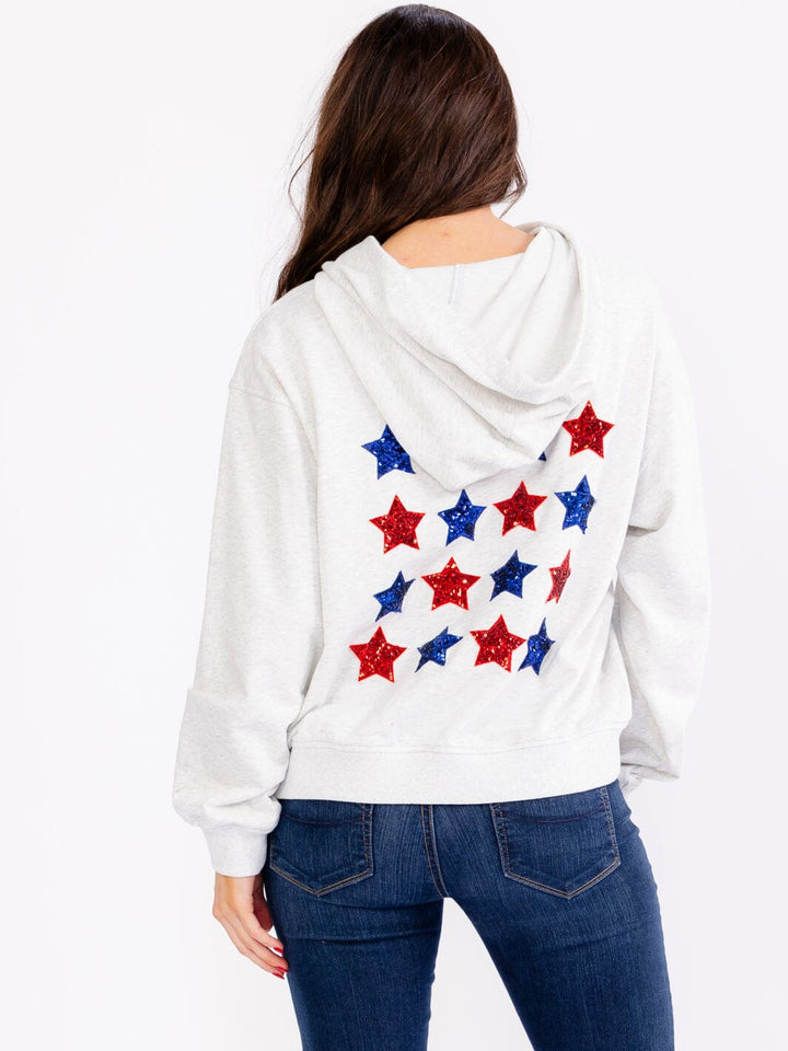 WOMEN'S LONG SLEEVE FRONT POCKETS BACK SEQUINS STARS PULLOVER SWEATERS