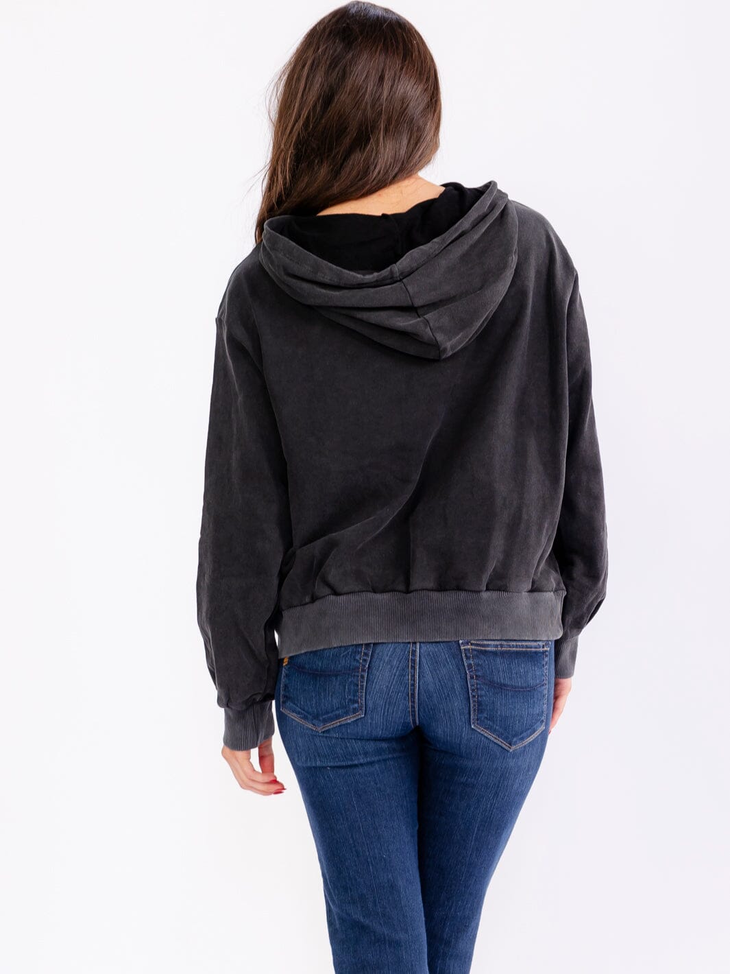 WOMEN'S LONG SLEEVE STUDS PULLOVER HOODED WASHED SWEATERS