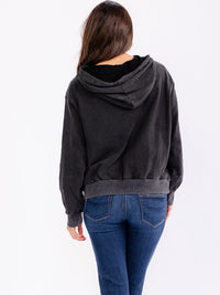 WOMEN'S LONG SLEEVE STUDS PULLOVER HOODED WASHED SWEATERS