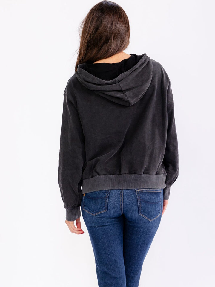 WOMEN'S LONG SLEEVE STUDS PULLOVER HOODED WASHED SWEATERS