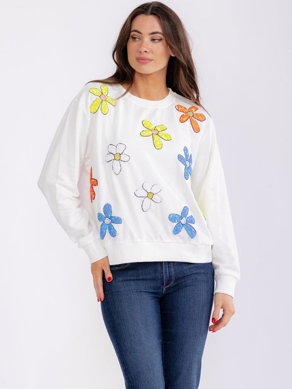 WOMEN'S LONG SLEEVE SEQUINS FLOWERS PULLOVER SWEATERS