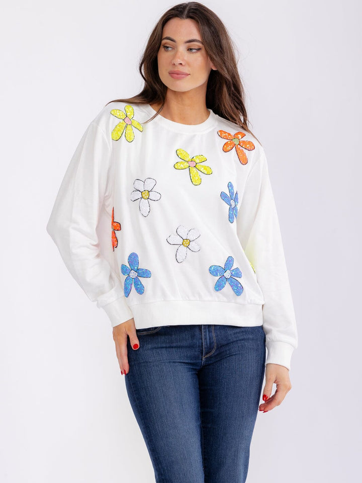 WOMEN'S LONG SLEEVE SEQUINS FLOWERS PULLOVER SWEATERS