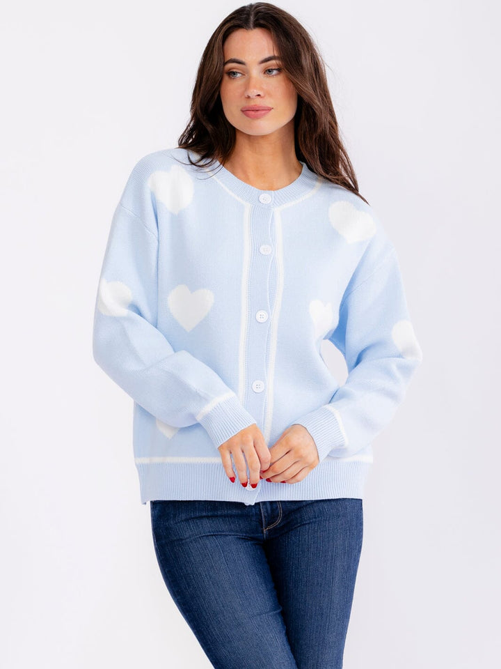 WOMEN'S LONG SLEEVE BUTTON CLOSURE COLORBLOCK HEARTS SWEATERS