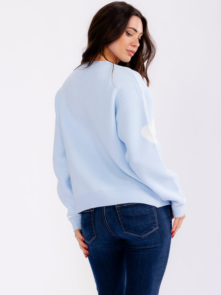 WOMEN'S LONG SLEEVE BUTTON CLOSURE COLORBLOCK HEARTS SWEATERS