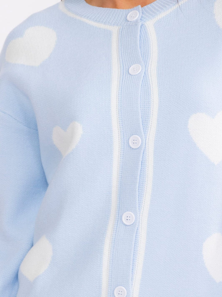 WOMEN'S LONG SLEEVE BUTTON CLOSURE COLORBLOCK HEARTS SWEATERS