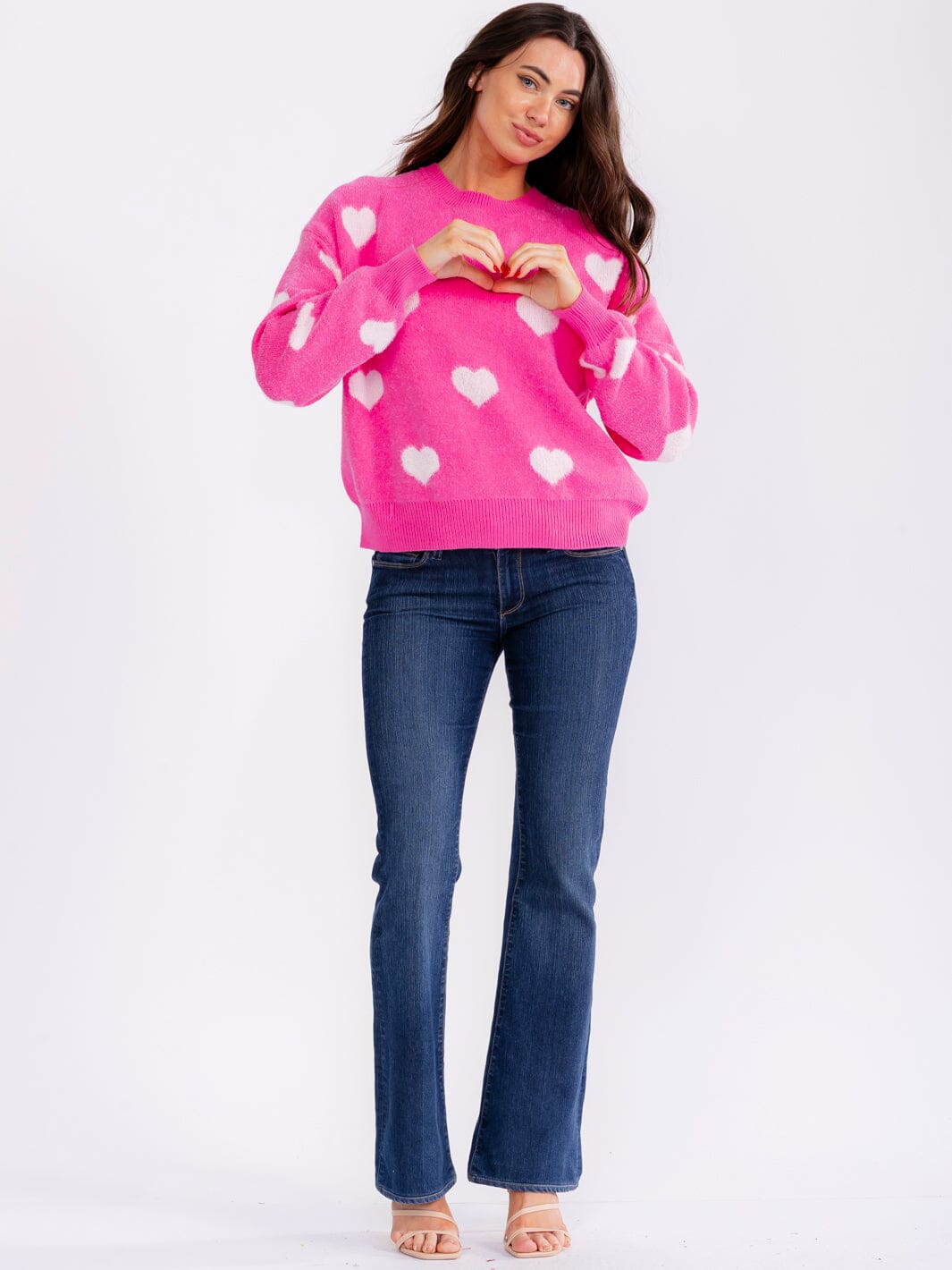 WOMEN'S LONG SLEEVE HEARTS PULLOVER SWEATERS