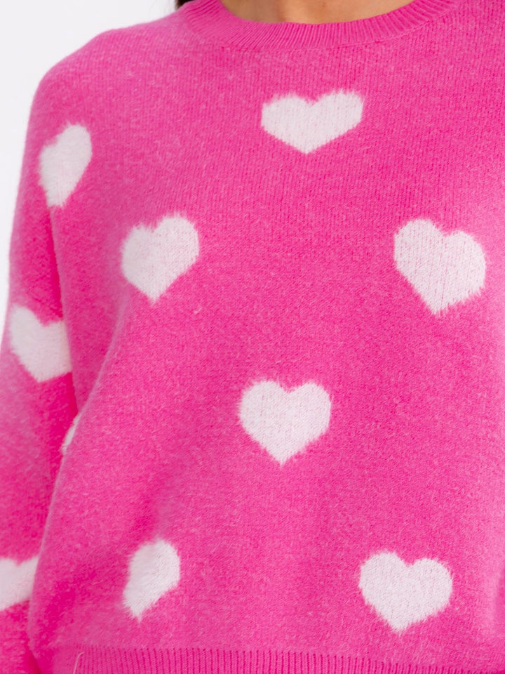 WOMEN'S LONG SLEEVE HEARTS PULLOVER SWEATERS