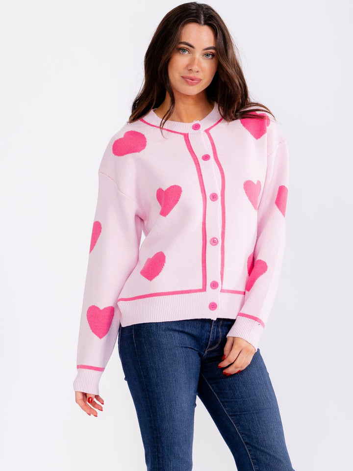 WOMEN'S LONG SLEEVE BUTTON CLOSURE COLORBLOCK HEARTS SWEATERS