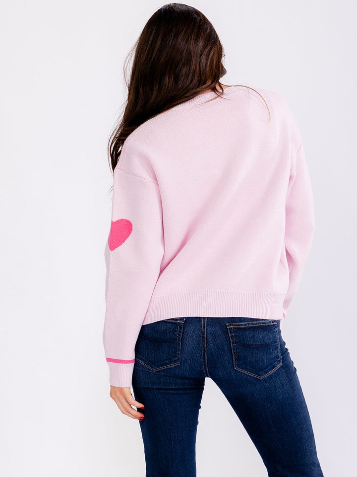 WOMEN'S LONG SLEEVE BUTTON CLOSURE COLORBLOCK HEARTS SWEATERS
