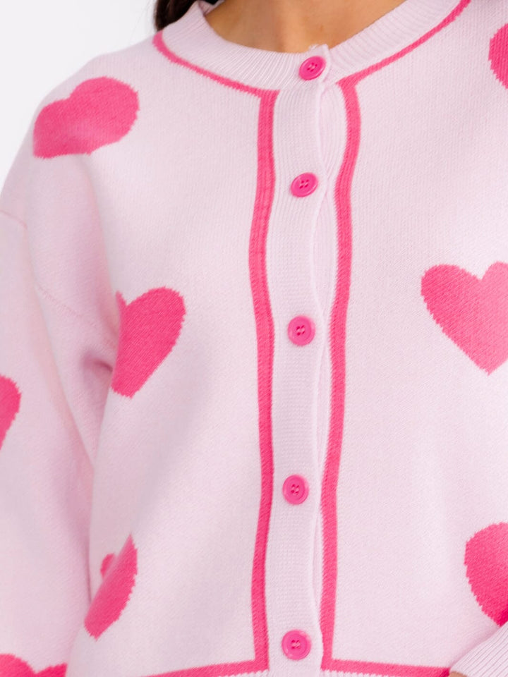 WOMEN'S LONG SLEEVE BUTTON CLOSURE COLORBLOCK HEARTS SWEATERS