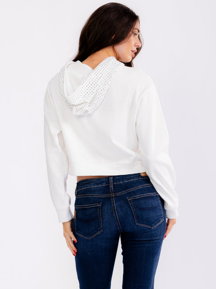 WOMEN'S LONG SLEEVE RHINESTONE HOODED PULLOVER SWEATERS