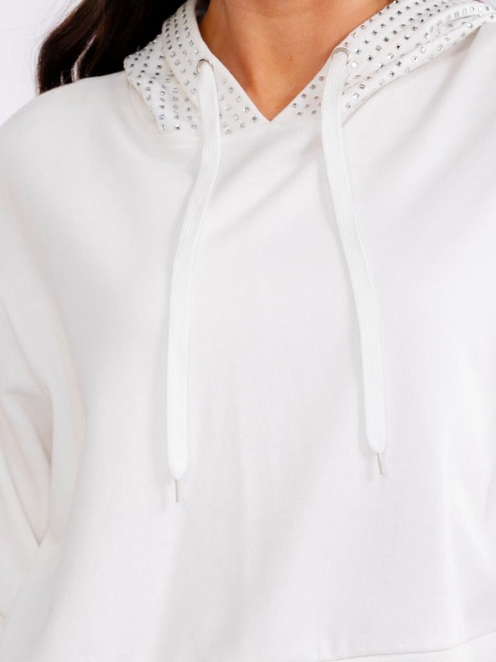 WOMEN'S LONG SLEEVE RHINESTONE HOODED PULLOVER SWEATERS