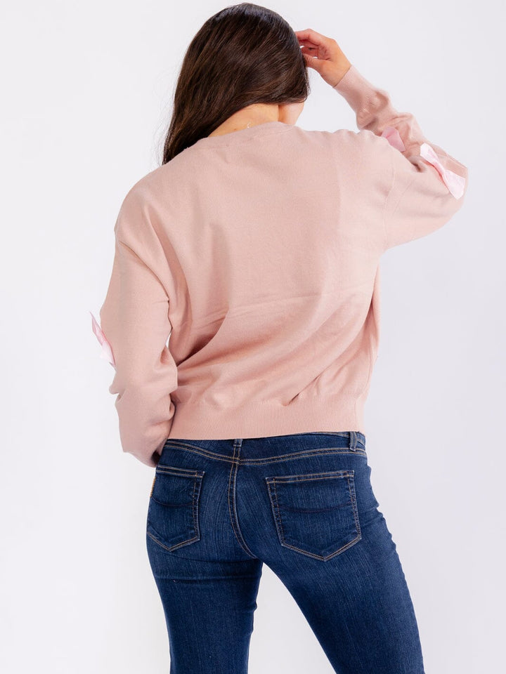WOMEN'S LONG SLEEVE BOW DETAILED PULLOVER SWEATER