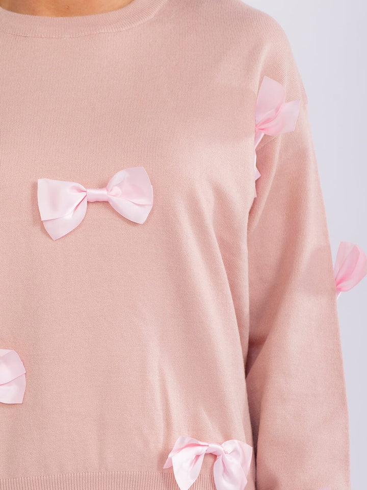 WOMEN'S LONG SLEEVE BOW DETAILED PULLOVER SWEATER