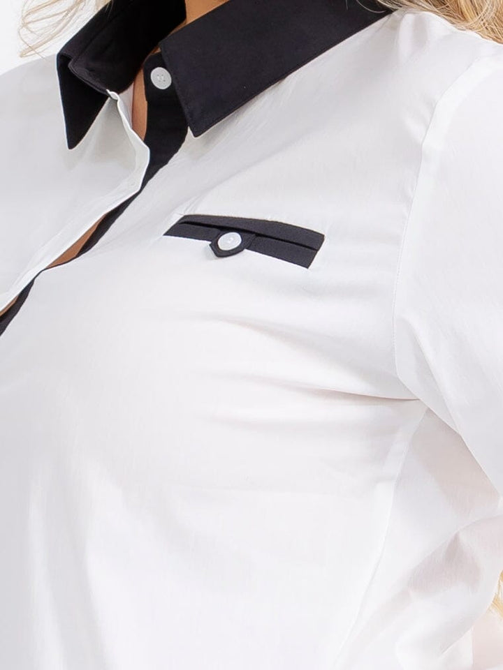 PLUS SIZE LONG SLEEVE BUTTON UP COLORBLOCK SHIRT