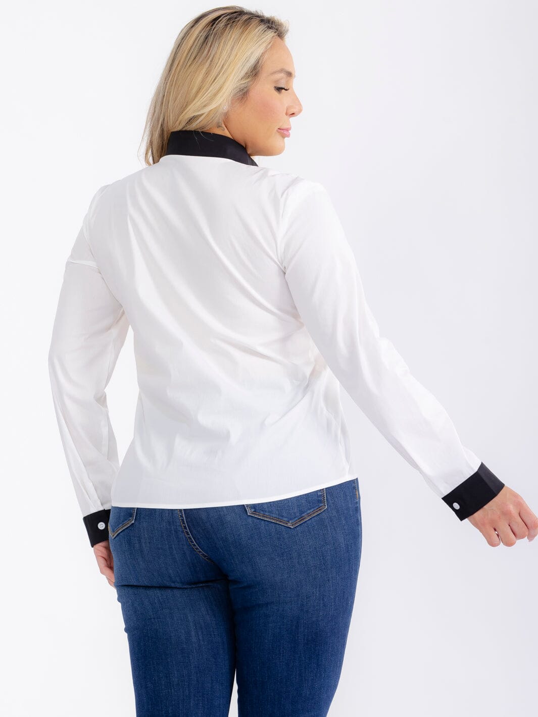 PLUS SIZE LONG SLEEVE BUTTON UP COLORBLOCK SHIRT