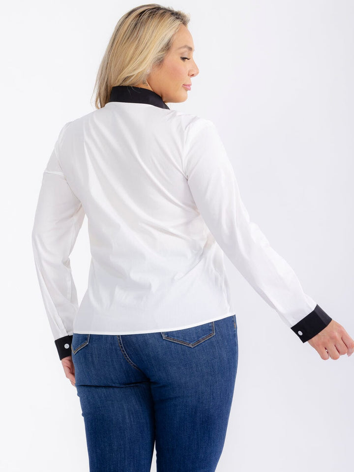 PLUS SIZE LONG SLEEVE BUTTON UP COLORBLOCK SHIRT