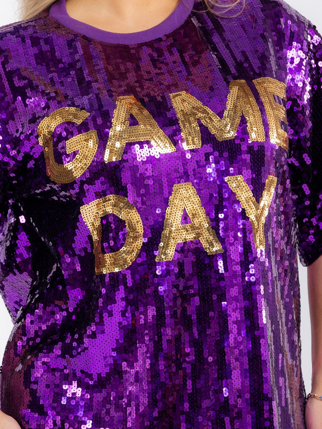 PLUS SIZE SHORT SLEEVE GAME DAY SEQUINS TOP