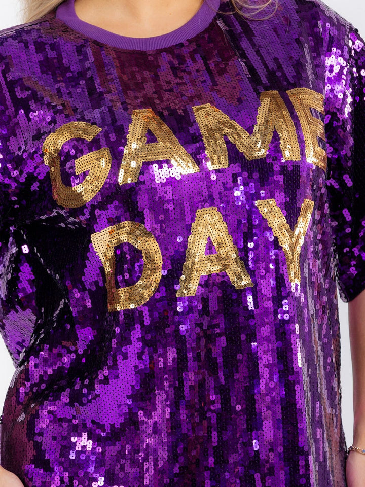 PLUS SIZE SHORT SLEEVE GAME DAY SEQUINS TOP